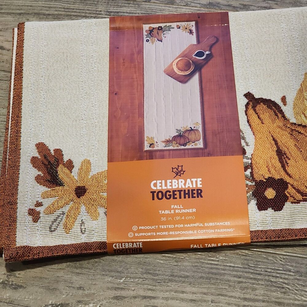 New Celebrate Together 36"Fall Autumn Harvest Thanksgiving Tapestry Table Runner